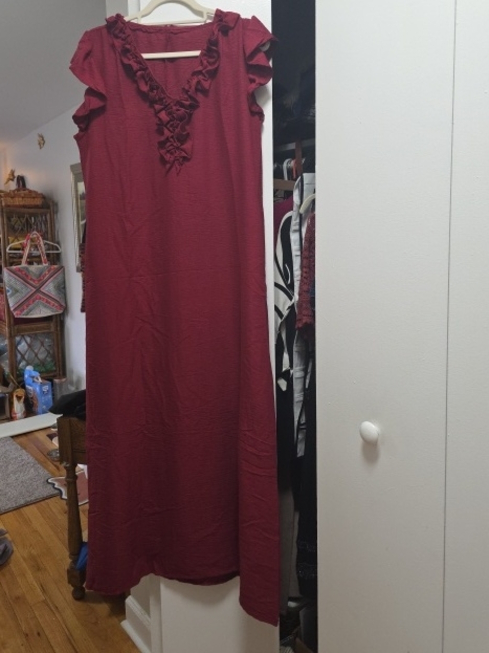 NWOT Red Satin Long Maxidress With Ruffles
